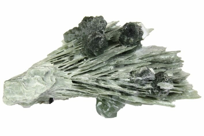 Green, Hedenbergite Included Quartz on Calcite - Mongolia #163991